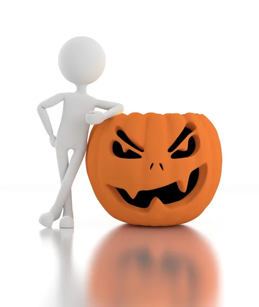 3d person leans on Jack O Lanterns — Stock Photo, Image