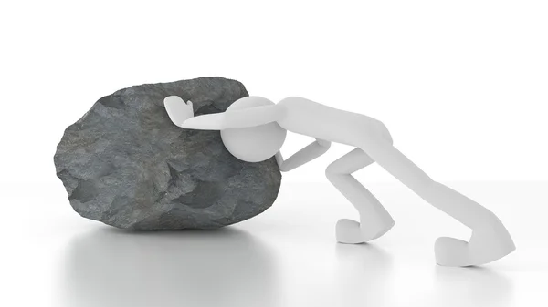 3d persona spingendo una grande roccia — Foto Stock