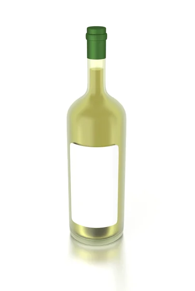 3d botella de vino blanco lleno de vino blanco y con una etiqueta en blanco —  Fotos de Stock