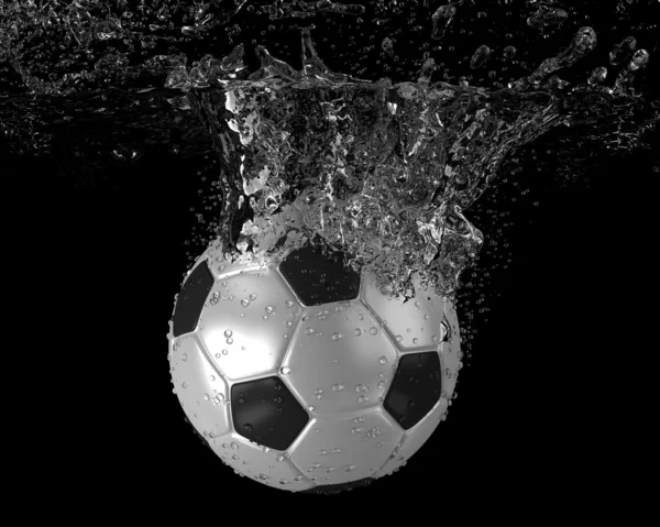 Bola de futebol caindo na água — Fotografia de Stock