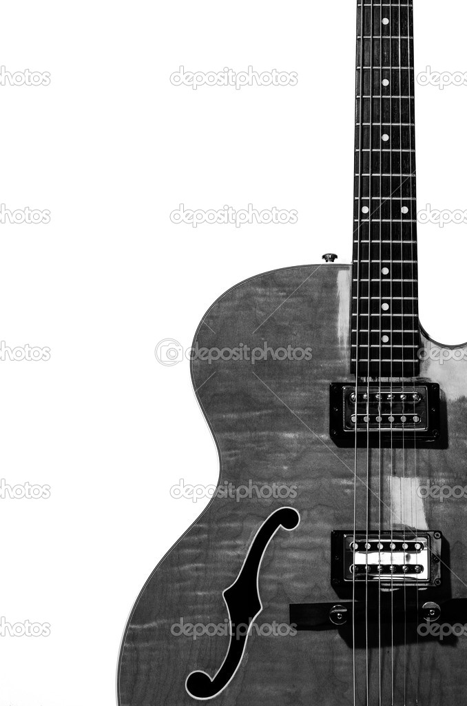 Hollow body electric guitar isolated on white background