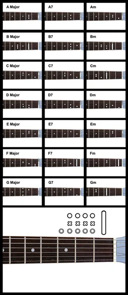 Gitaar akkoorden diagrammen - akkoorden collectie en lege nek en pictogrammen voor het maken van uw eigen snaar-diagram — Stockfoto