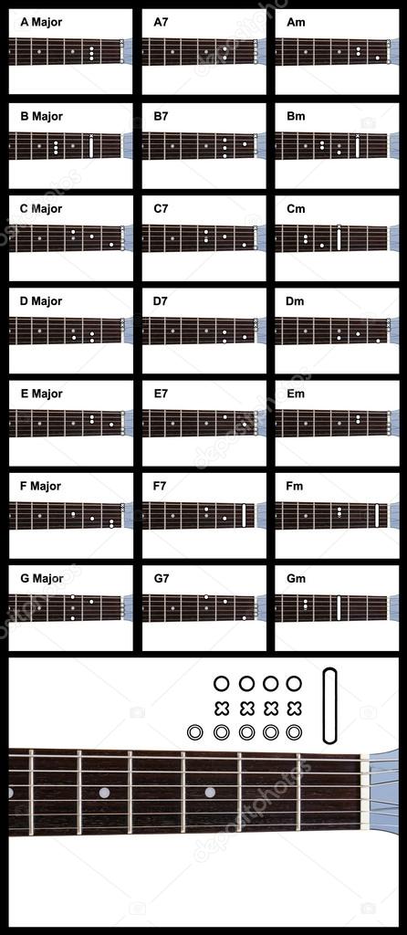 Guitar Chords Diagrams - Chords collection and empty neck and icons for creating your own chord diagram