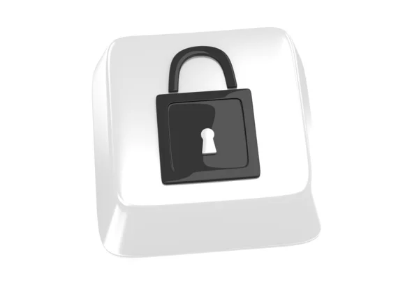 Ícone de bloqueio em preto na chave do computador branco — Fotografia de Stock