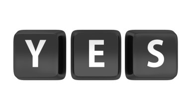 Evet beyaz siyah bilgisayar anahtarları üzerinde yazılı. 3D çizim. izole arka plan.