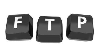 beyaz siyah bilgisayar tuşlarında yazılı ftp. 3D çizim. izole arka plan.