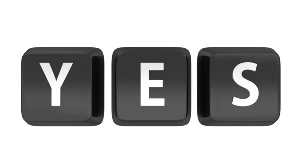 YES written in white on black computer keys. 3d illustration. Isolated background. — Stock Photo, Image