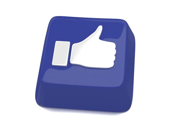 Thumb up icon in white on blue computer key. 3d illustration. Isolated background. — Stock Photo, Image