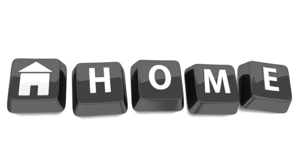 HOME written in white on black computer keys with a house icon. 3d illustration. Isolated background. — Stock Photo, Image