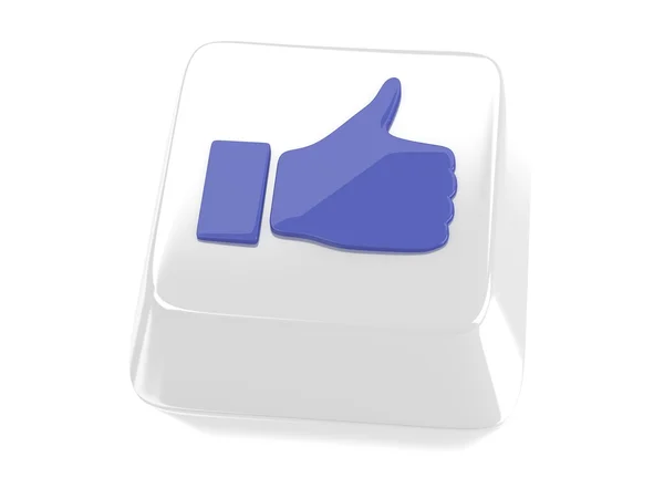 Thumb up ícone em azul na chave do computador branco. Ilustração 3d. Fundo isolado . — Fotografia de Stock