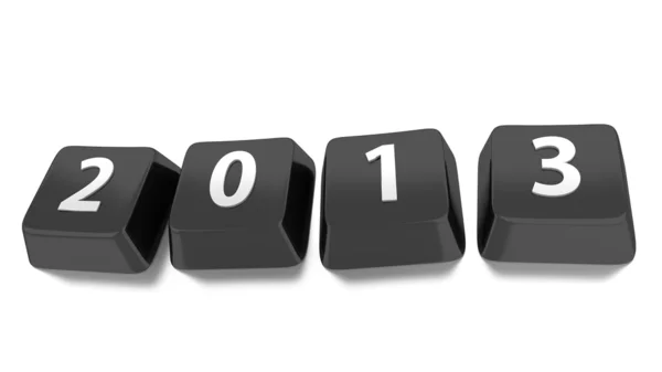 2013 geschreven in wit op zwart computer toetsen. 3D illustratie. geïsoleerde achtergrond. — Stockfoto