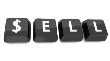 beyaz siyah bilgisayar anahtarlar üzerinde yazılı satmak. 3D çizim. izole arka plan.