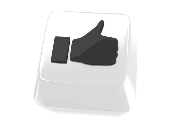 Daumen hoch-Symbol in schwarz auf weißem Computerschlüssel. 3D-Illustration. isolierter Hintergrund. — Stockfoto