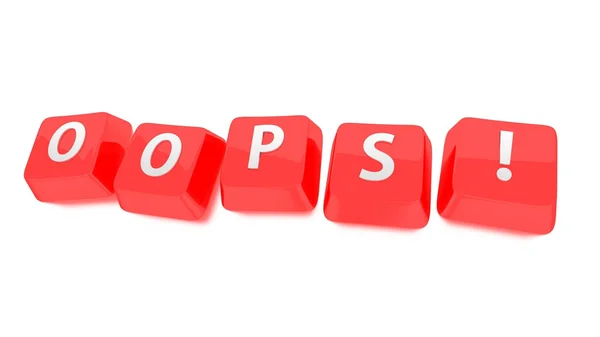 OOPS! escrito em branco em chaves vermelhas do computador. Ilustração 3d. Fundo isolado . — Fotografia de Stock