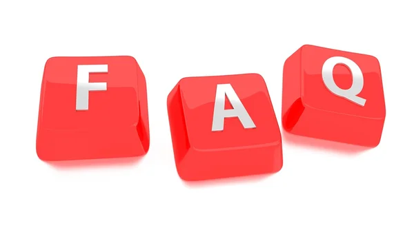 FAQ written in white on red computer keys. Frequently Asked Questions. 3d illustration. Isolated background. — Stock Photo, Image