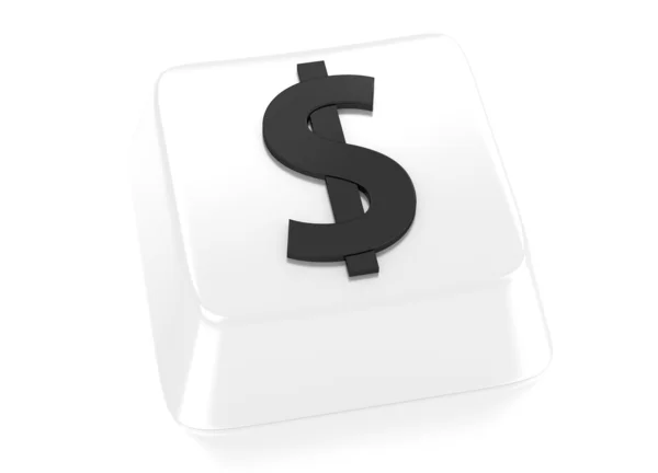 Signe dollar en noir sur clé d'ordinateur blanche. Illustration 3D. Contexte isolé . — Photo