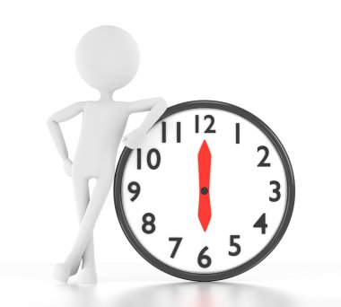 3D kişi saati 06:00 yazan doğru eğilir.