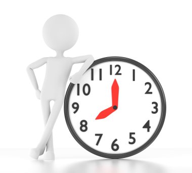 3D kişi saat 08:00 yazan doğru eğilir.