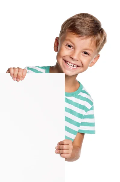 Little boy with white blank — Stock Photo, Image