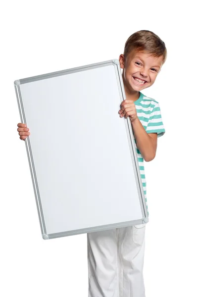 Little boy with white blank — Stock Photo, Image