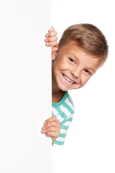 Little boy with white blank — Stock Photo, Image