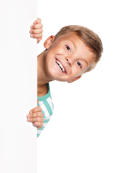 Little boy with white blank — Stock Photo, Image