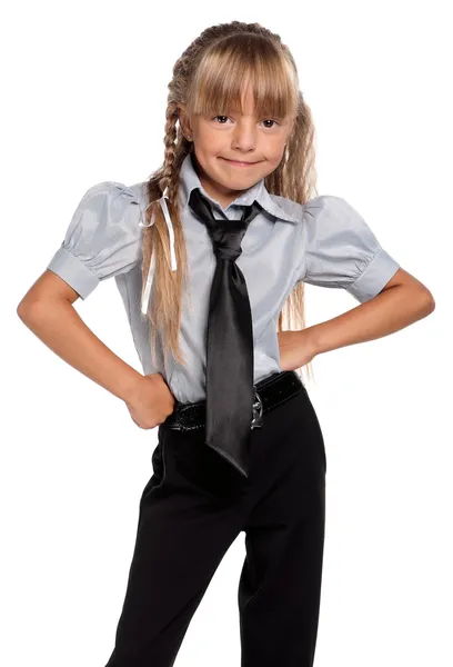 Little girl in school uniform — Stock Photo, Image