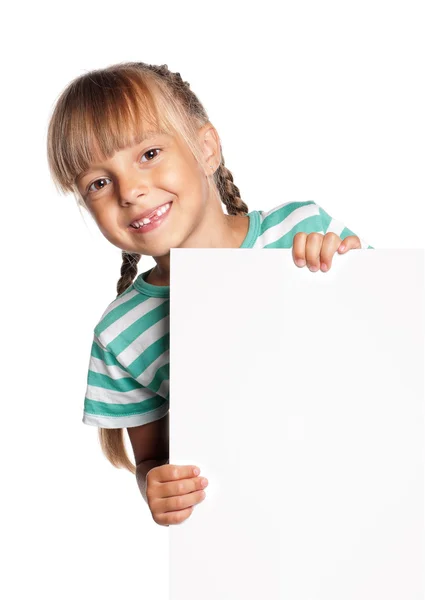 Little girl with white blank — Stock Photo, Image