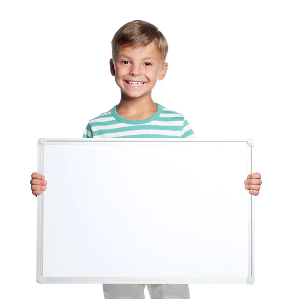 Kleiner Junge mit weißem Rohling — Stockfoto