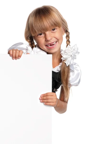 Little girl with white blank — Stock Photo, Image