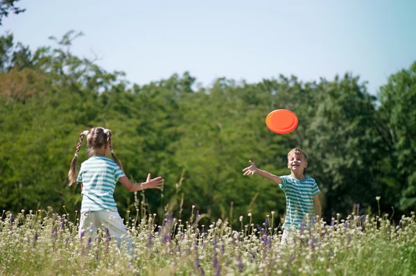 Barn spela frisbee — Stockfoto