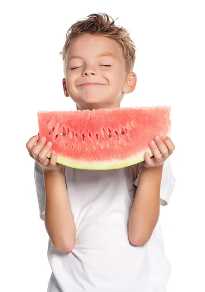 Pojke med vattenmelon — Stockfoto