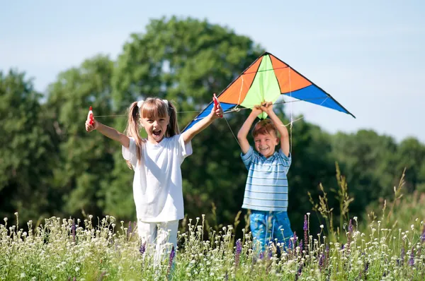 Bambini con aquilone — Foto Stock