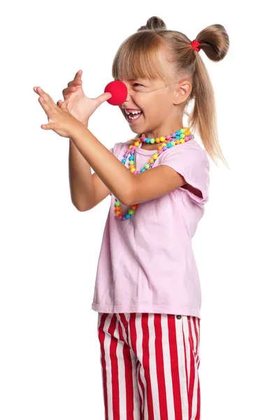 Menina com nariz de palhaço — Fotografia de Stock