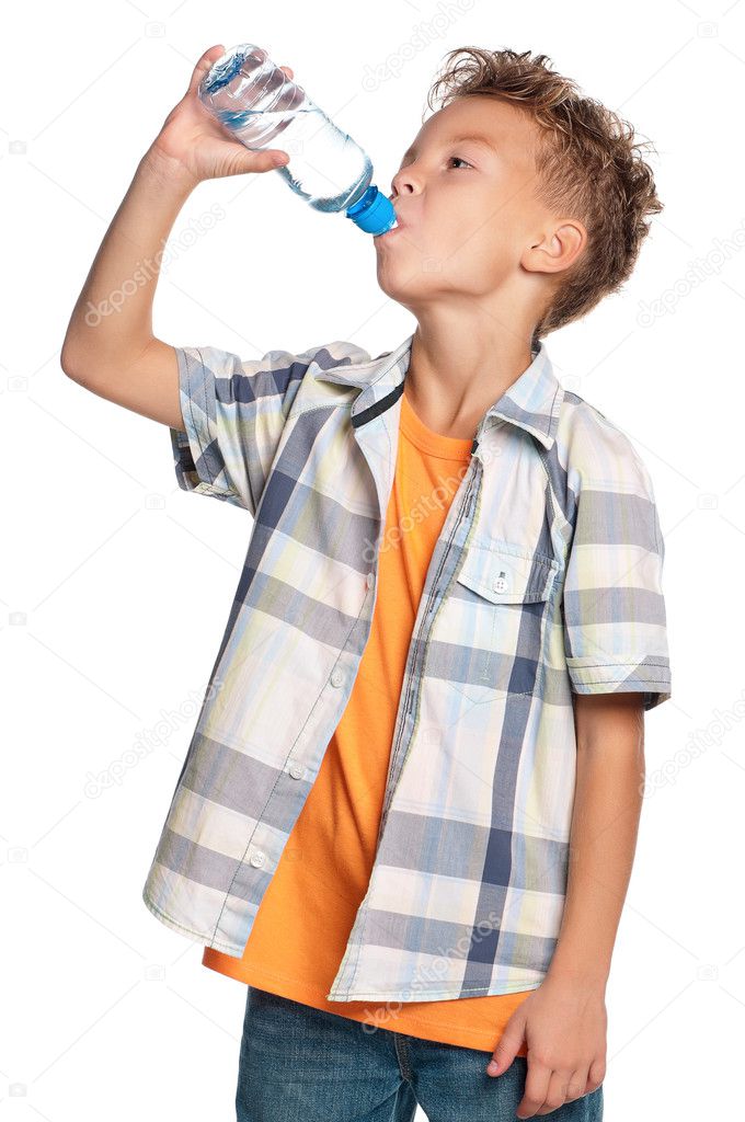 Boy with bottle of water