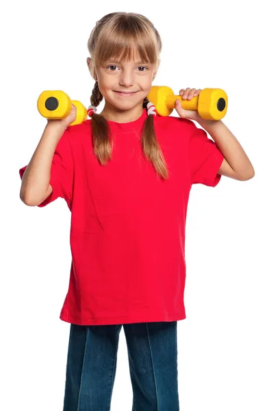 Little girl with dumbbells — Stock Photo, Image