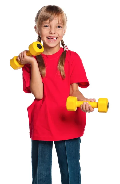 Little girl with dumbbells — Stock Photo, Image