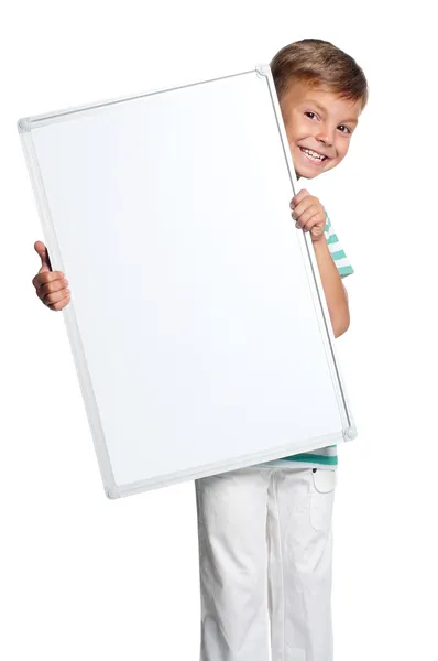 Little boy with white blank — Stock Photo, Image