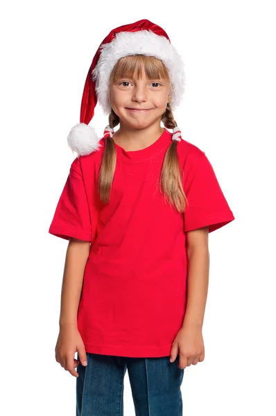 Petite fille en chapeau de Père Noël — Photo