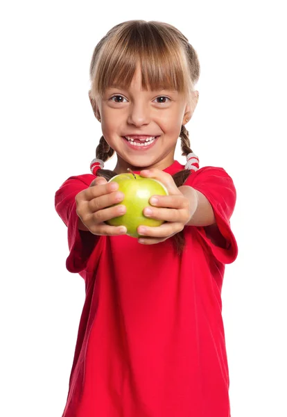 Little girl with apple — Stock Photo, Image