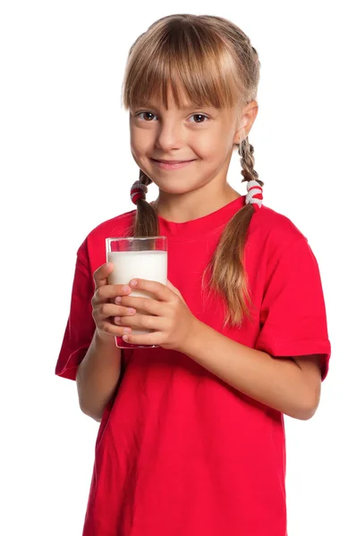 Meisje met glas melk — Stockfoto