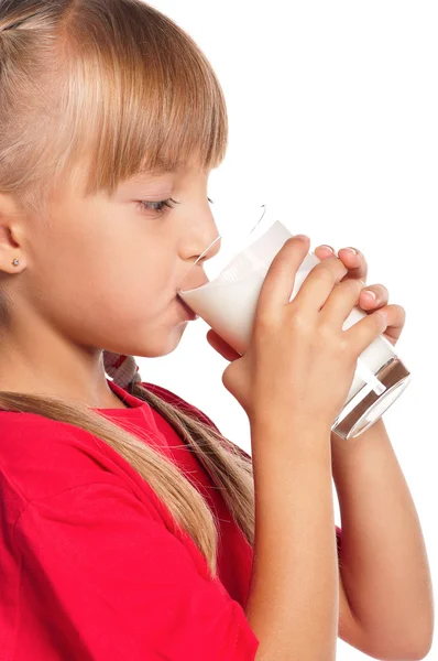 Niña con vaso de leche — Foto de Stock