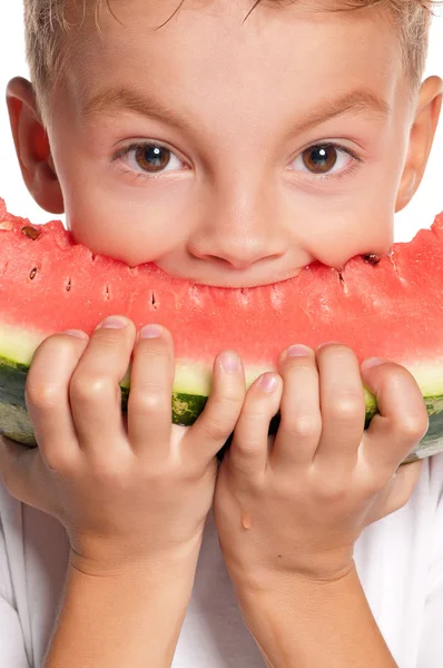 Pojke med vattenmelon — Stockfoto