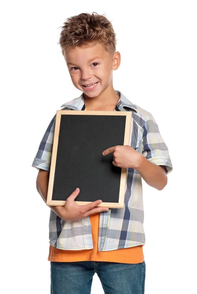 Jongen met kleine schoolbord — Stockfoto