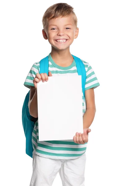 Little boy with white blank — Stock Photo, Image