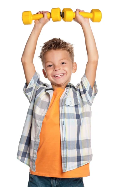 Kleine jongen met halters — Stockfoto