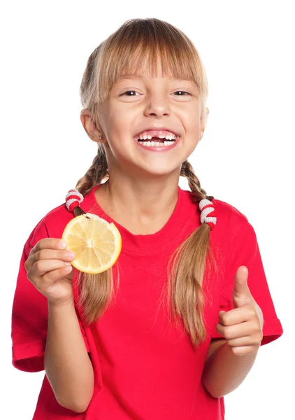 Liten flicka med citron — Stockfoto
