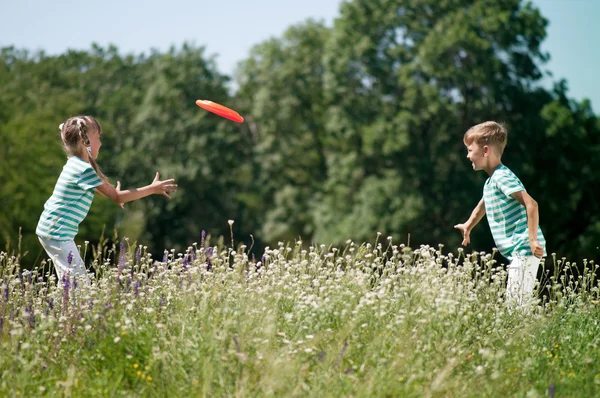 Bambini che giocano a frisbee — Foto Stock