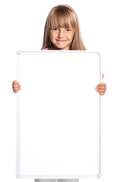 Little girl with white blank — Stock Photo, Image