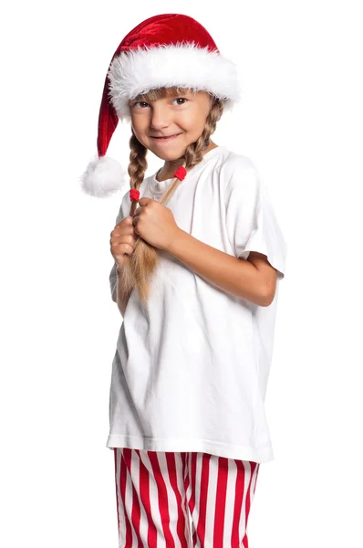 Petite fille en chapeau de Père Noël — Photo